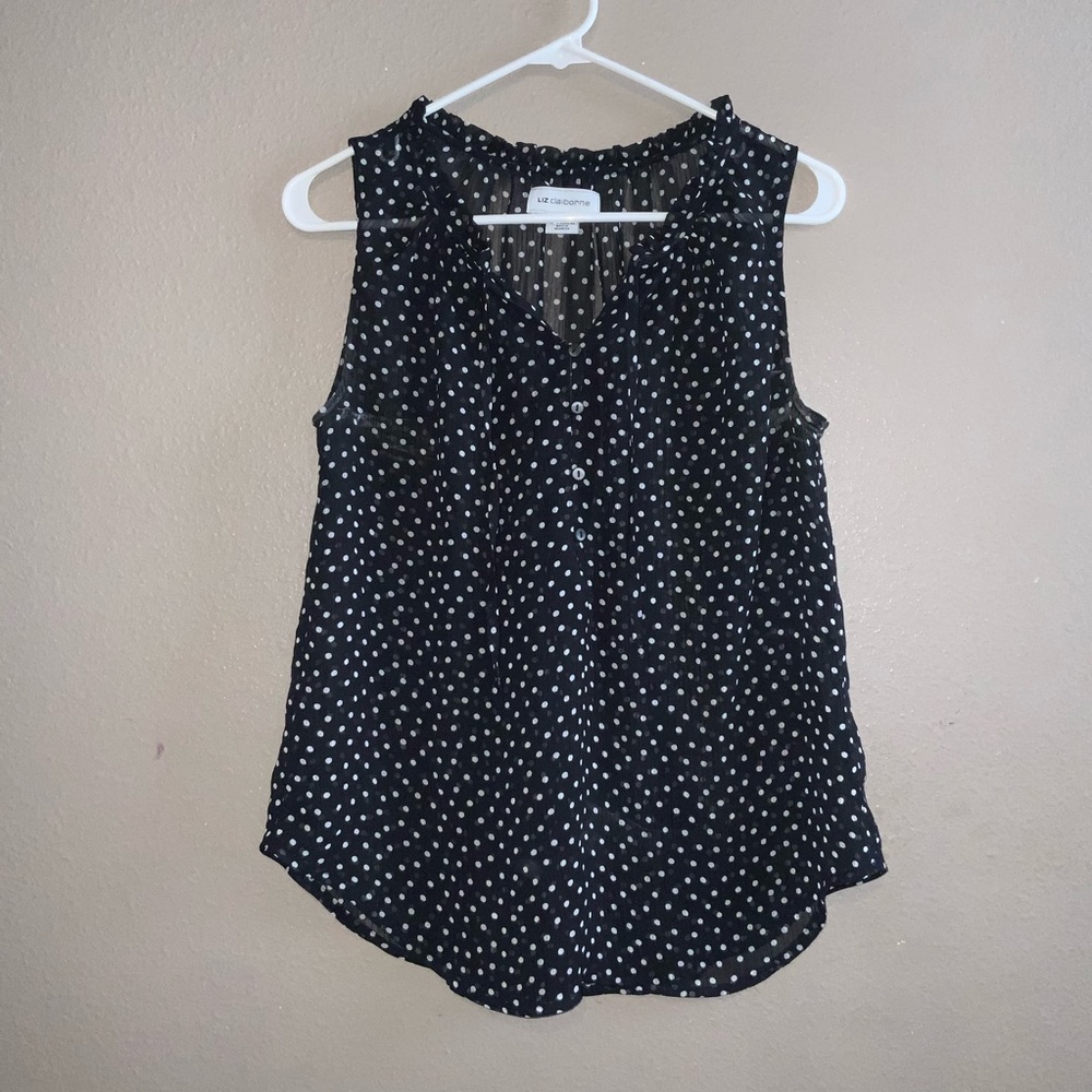 Liz Claiborne Black And White Polka Dot Top